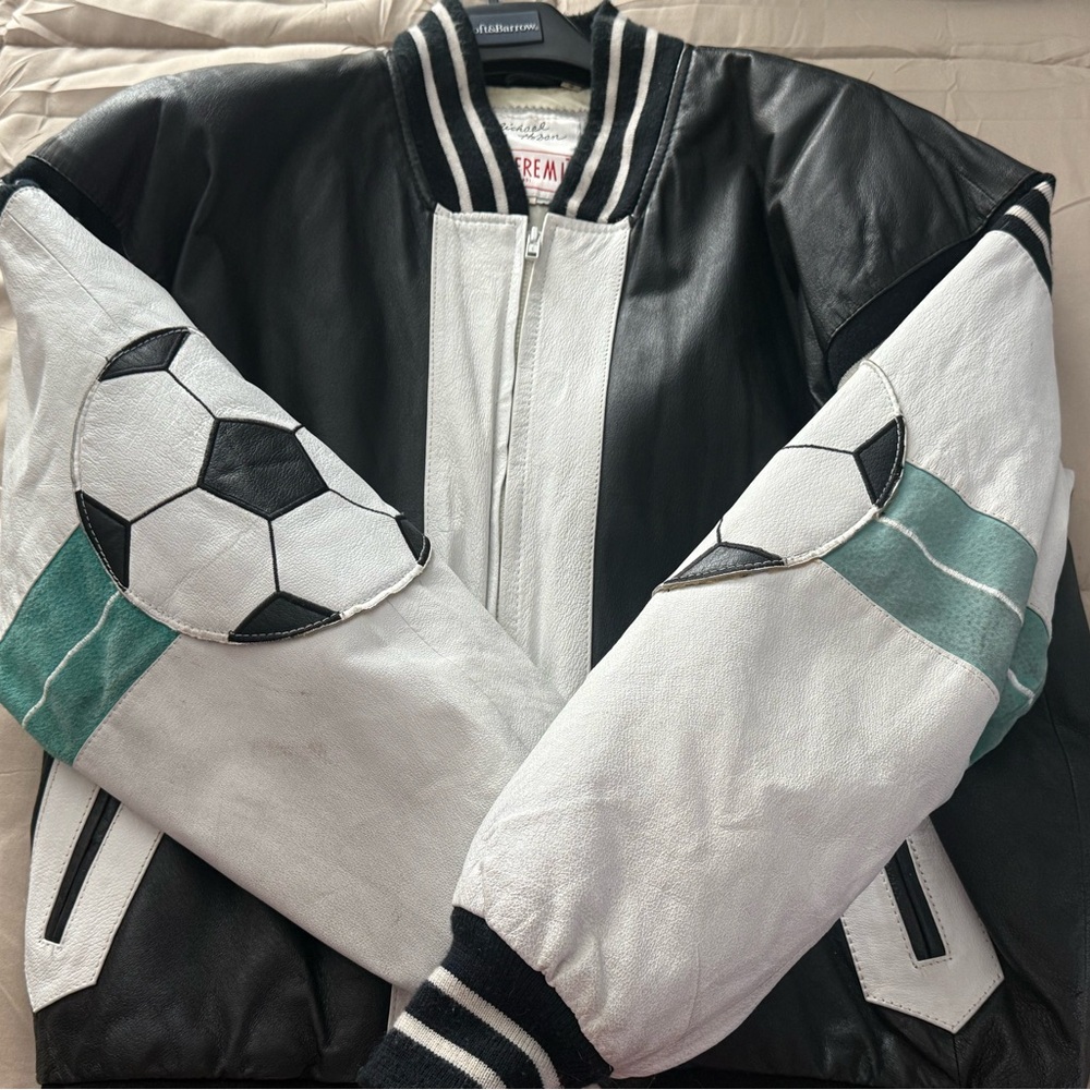Vintage Michael Hoban WhereMI Mens Leather Varsity Soccer Jacket Size Large